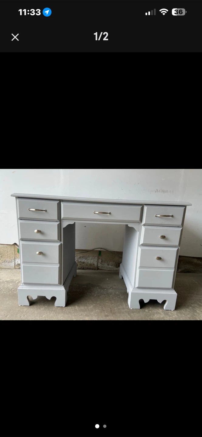 Refinished Grey Desk with 9 Drawers