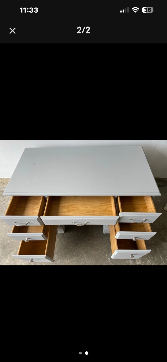 Refinished Grey Desk with 9 Drawers - photo 2