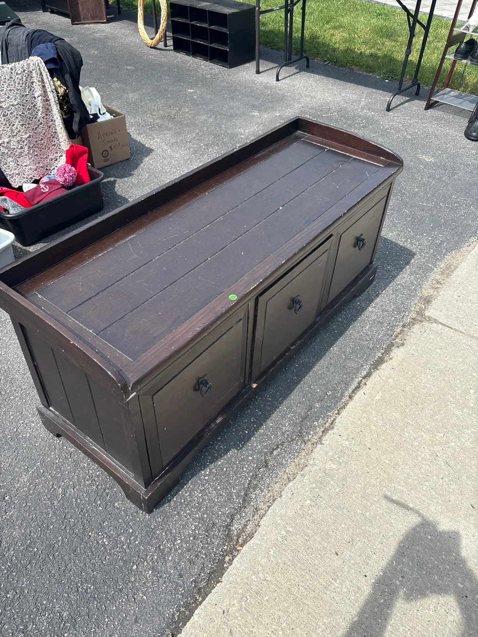 Entryway wooden bench with drawers