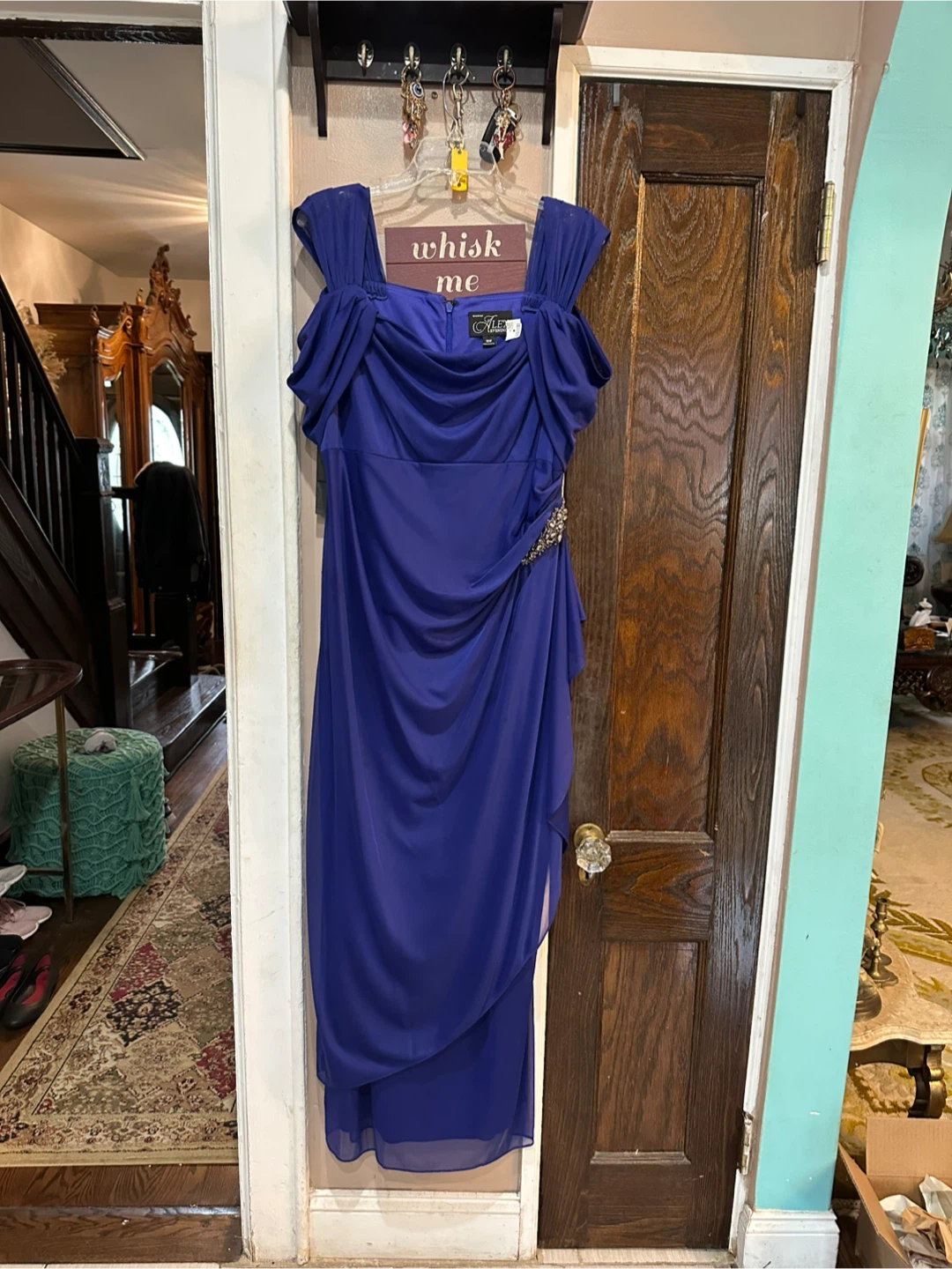 Alex Evenings Draped Maxi Gown with Side Jewel Detail Size 16W