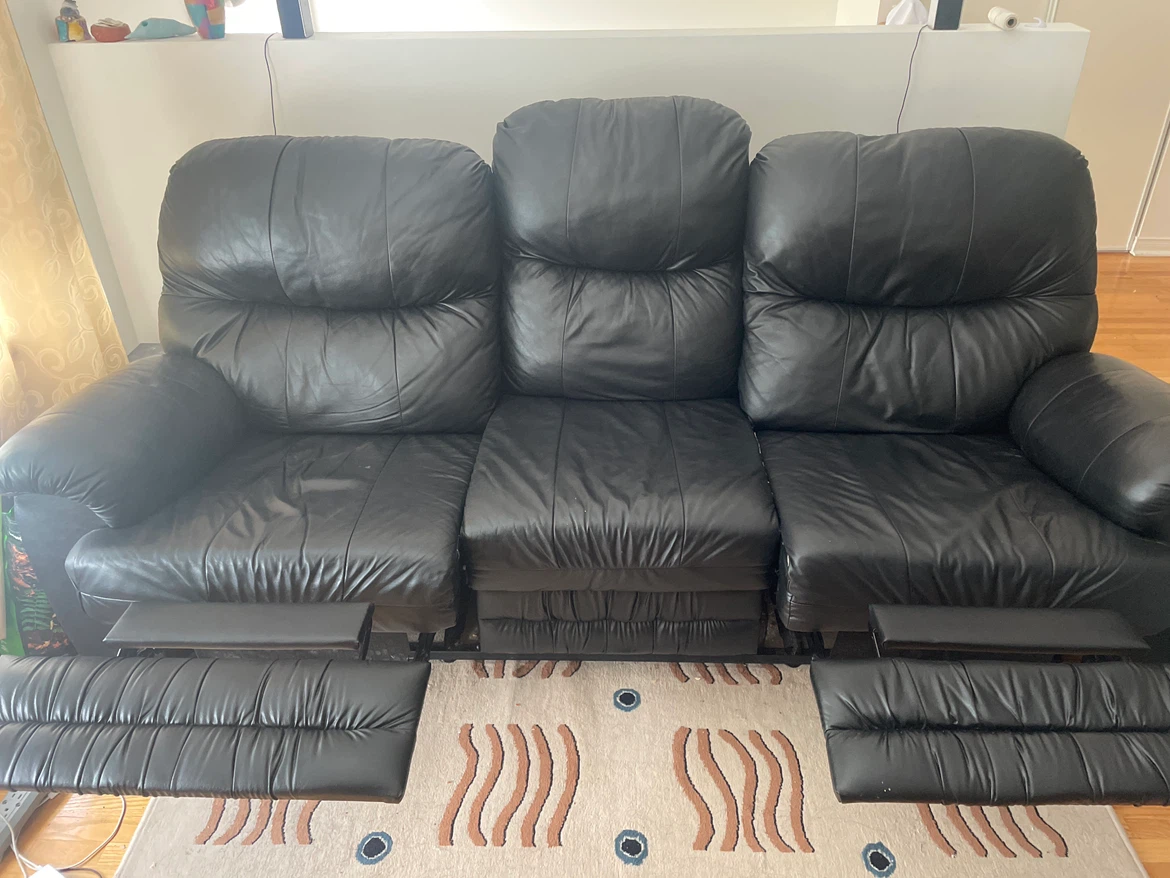 Black Leather 3-Seater Reclining Sofa