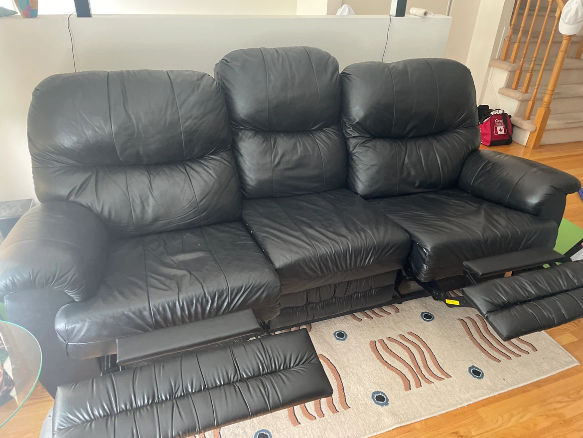 Black Leather 3-Seater Reclining Sofa - photo 2