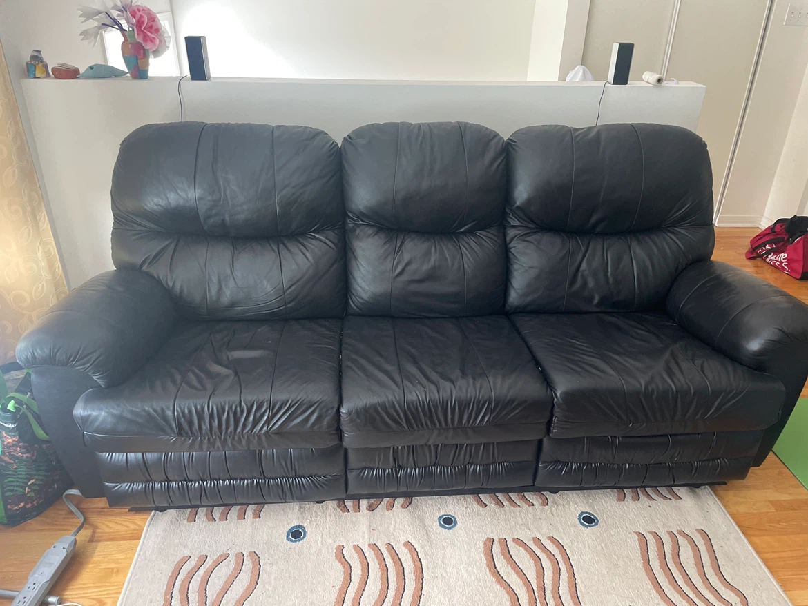 Black Leather 3-Seater Reclining Sofa - photo 3