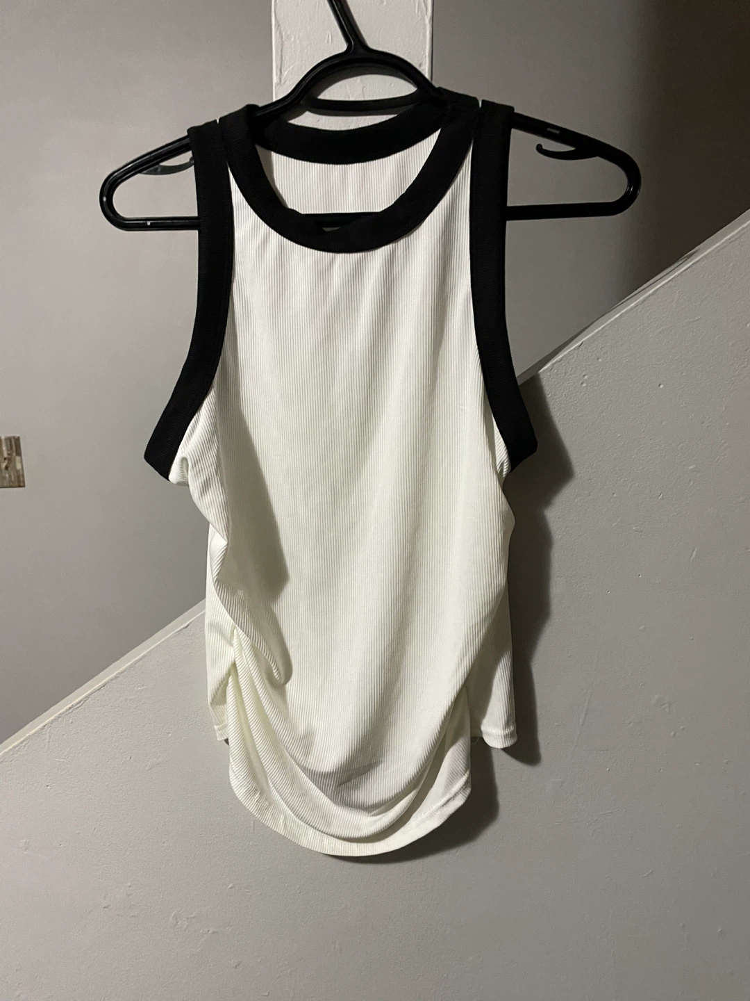 White Ribbed Tank Top with Black Trim