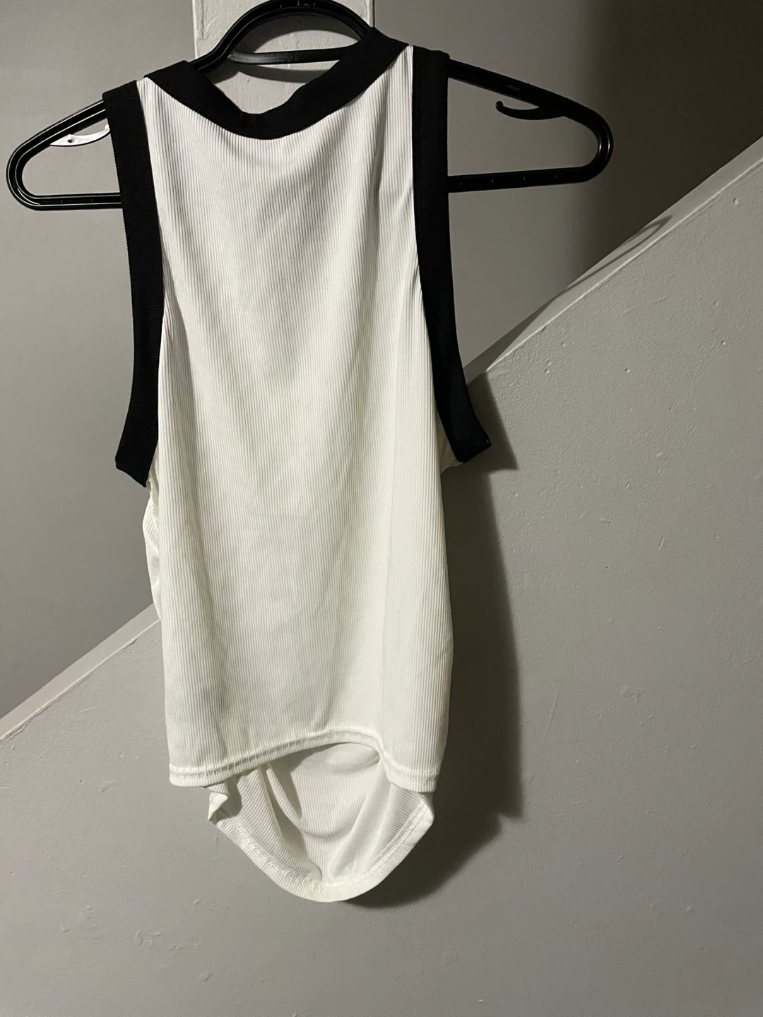 White Ribbed Tank Top with Black Trim - photo 2