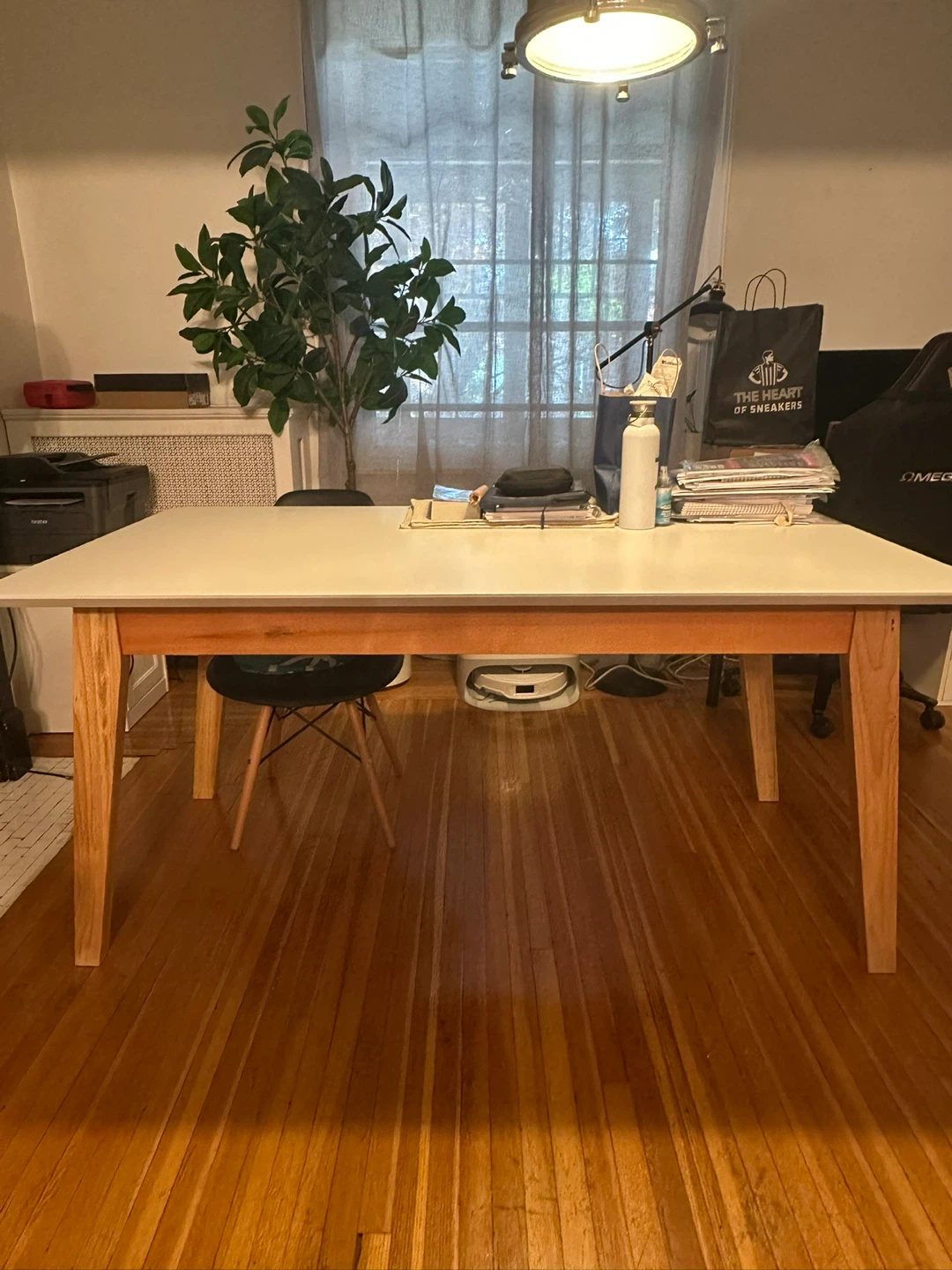 ARTICLE White Dining Table with Wooden Legs