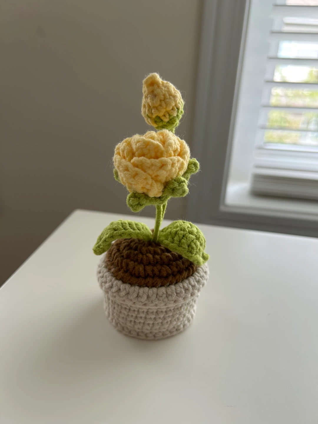 Hand-crocheted Yellow Rose Plant