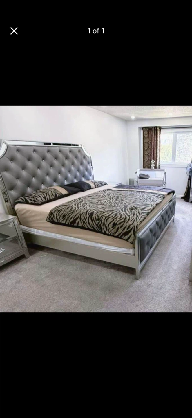 King bed, dresser with mirror, chest, 2 night tables