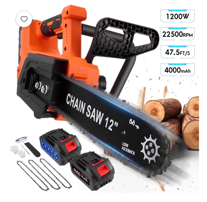 12-Inch Cordless Chainsaw with 2 x 4000mAh Batteries