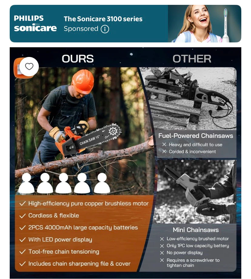 12-Inch Cordless Chainsaw with 2 x 4000mAh Batteries - photo 3