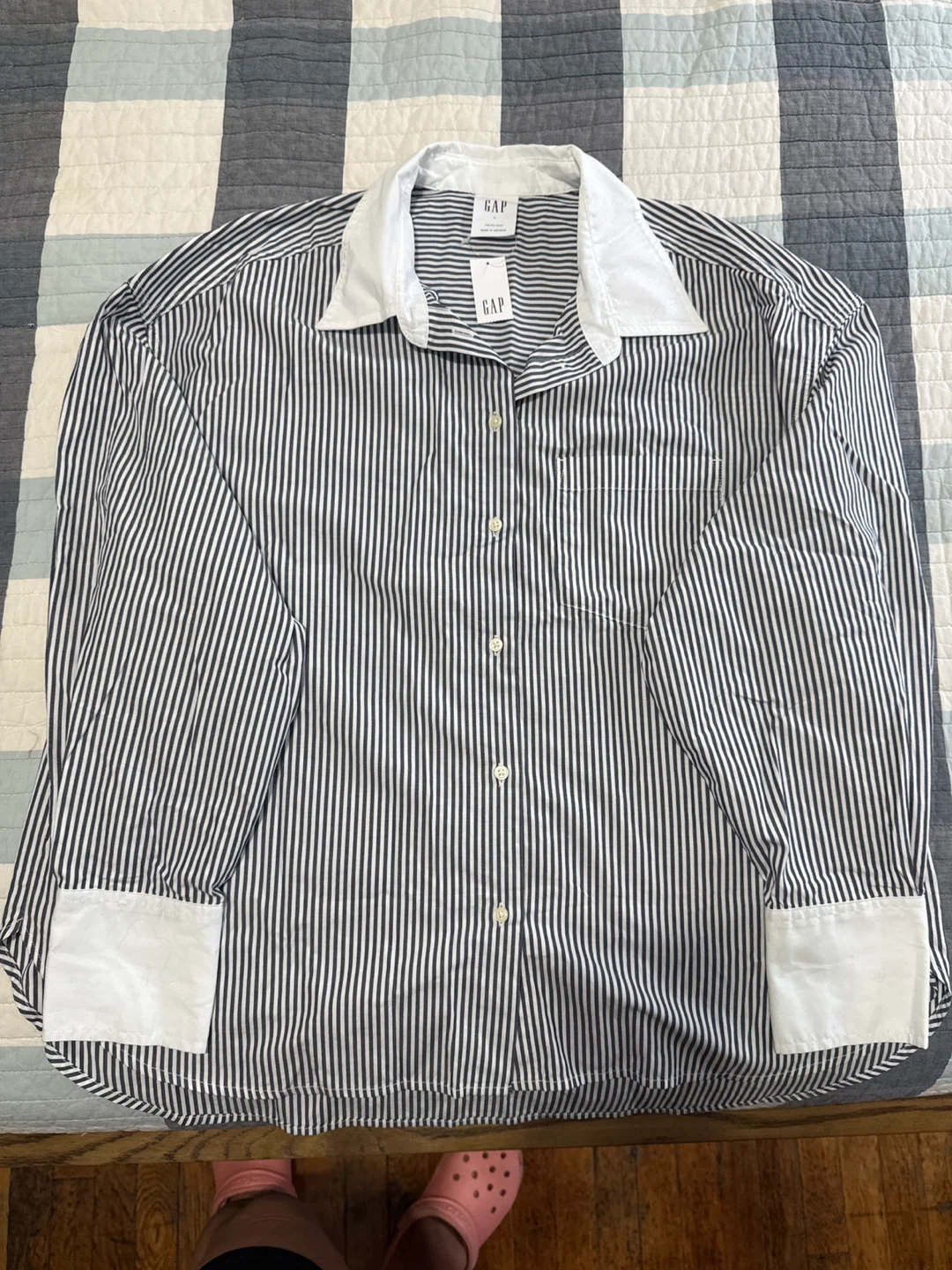 GAP Striped Button-Up Shirt with White Collar and Cuffs