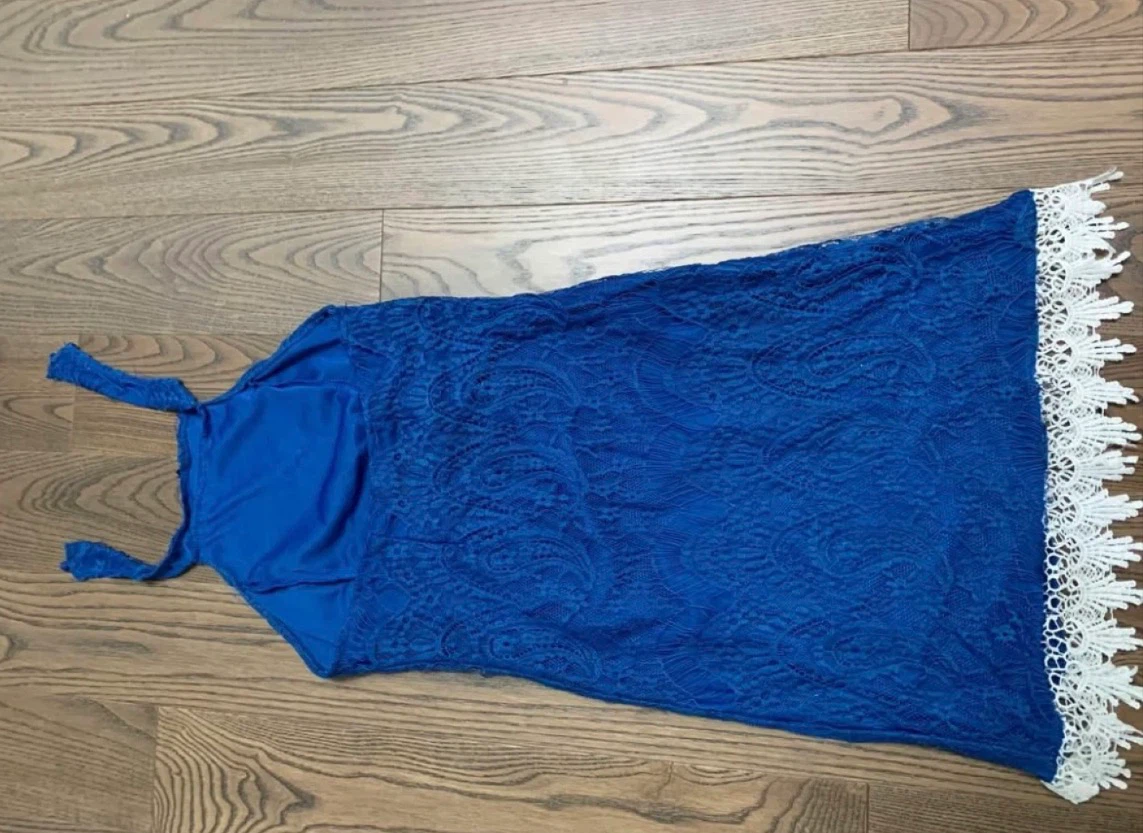 Blue Lace Halter Dress NEW small - photo 2