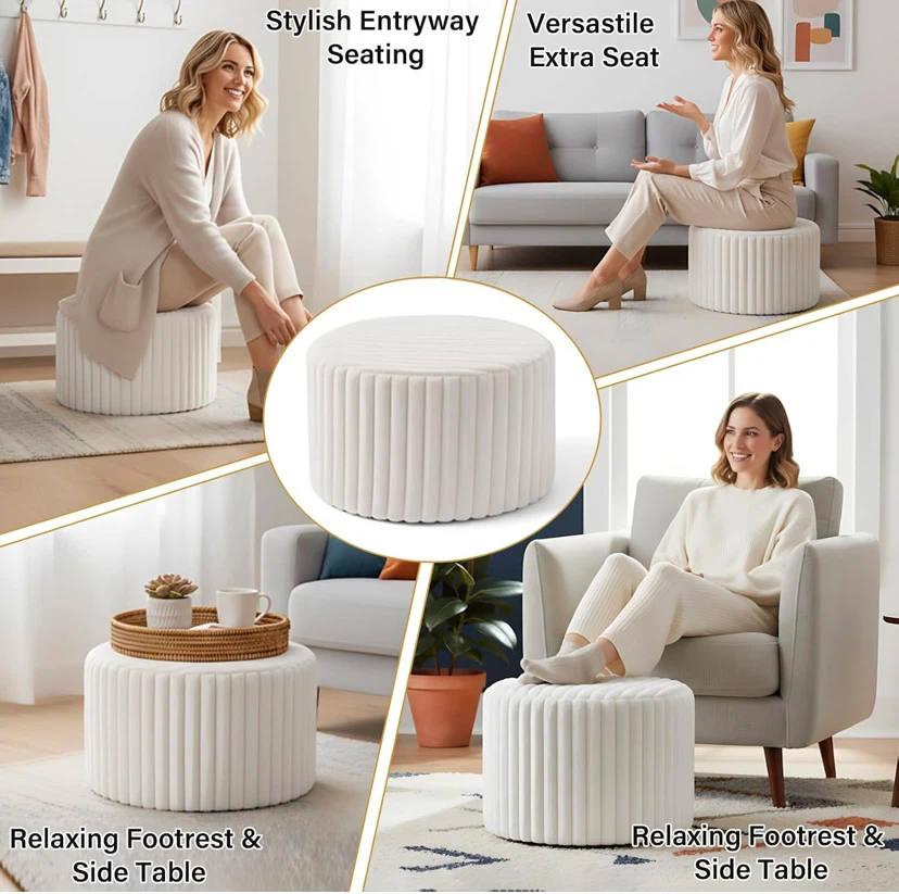 New Faux Fur Ottoman Firm Foam