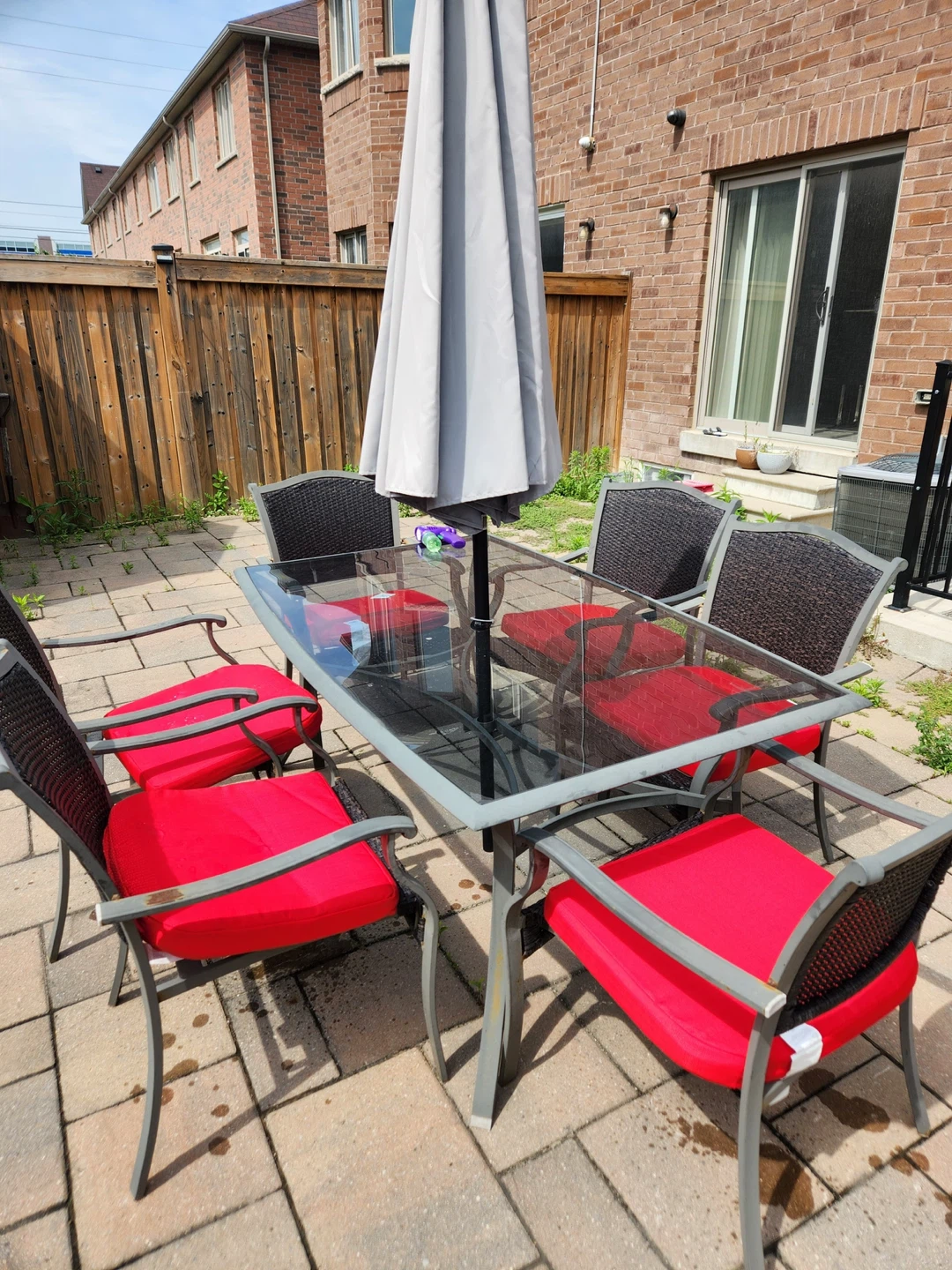 Patio Dining Set with 6 Chairs and Glass Table