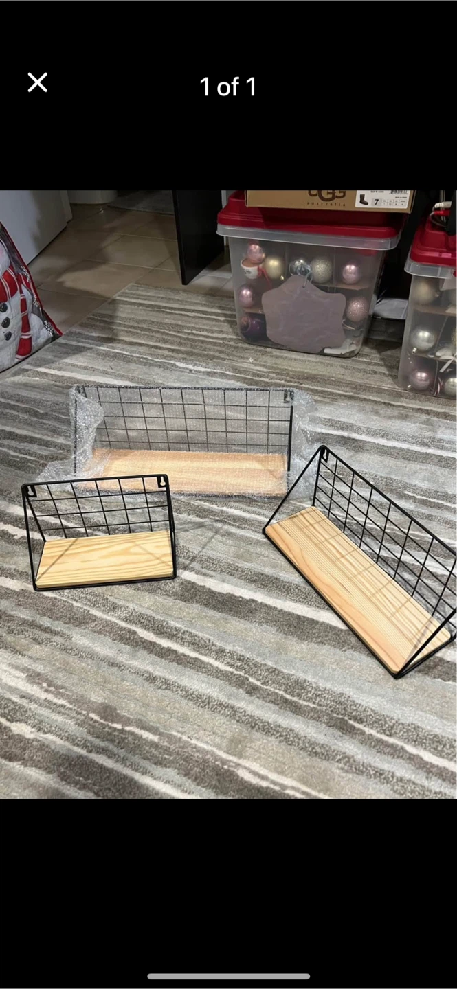 Wire and Wood Wall Shelves (Set of 3)