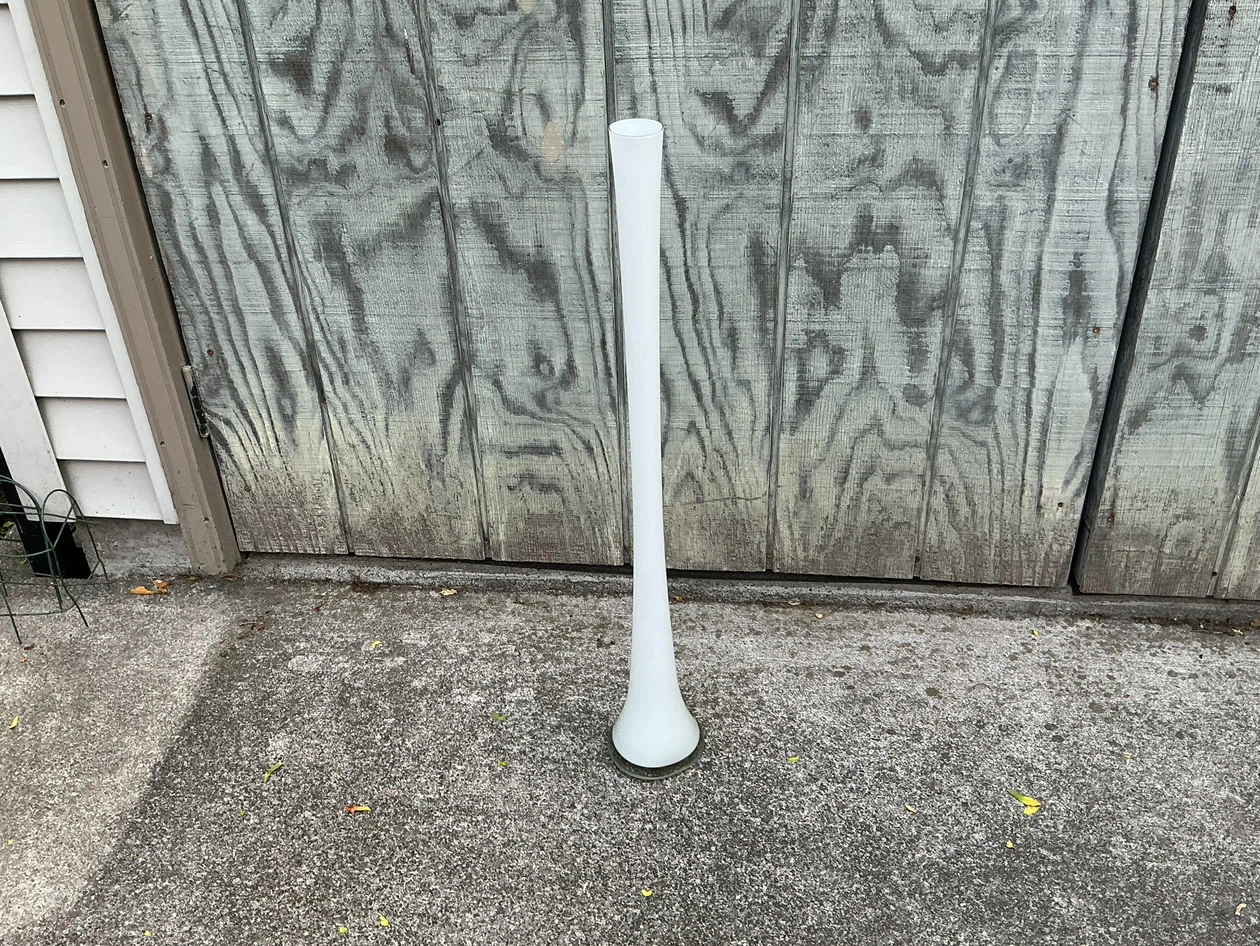 Vintage 41 inch Tall White Glass Trumpet Vase