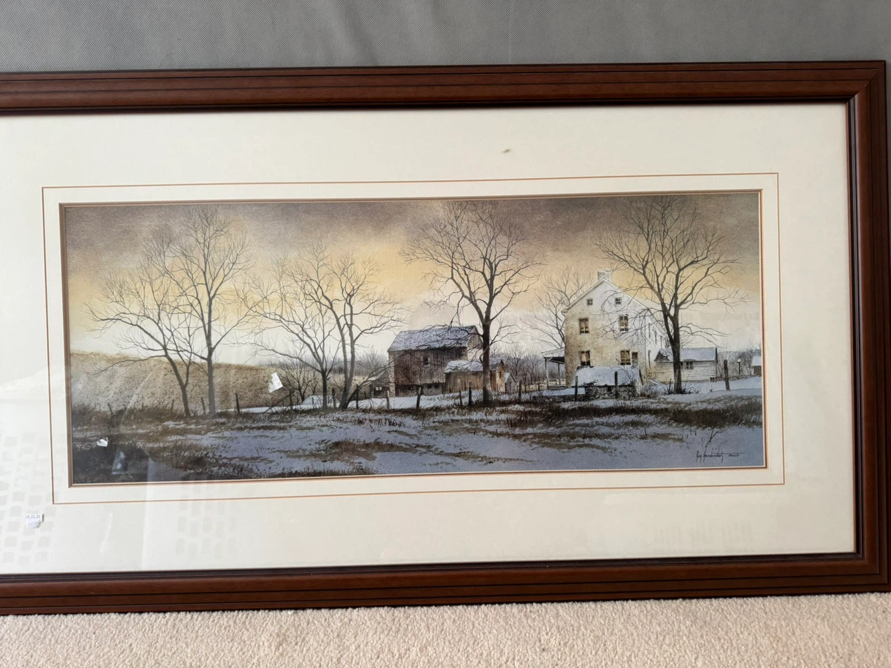Framed Watercolour Art Print of Rural Winter Scene