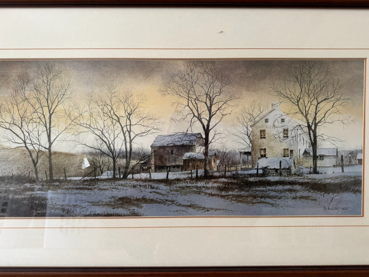 Framed Watercolour Art Print of Rural Winter Scene - photo 2