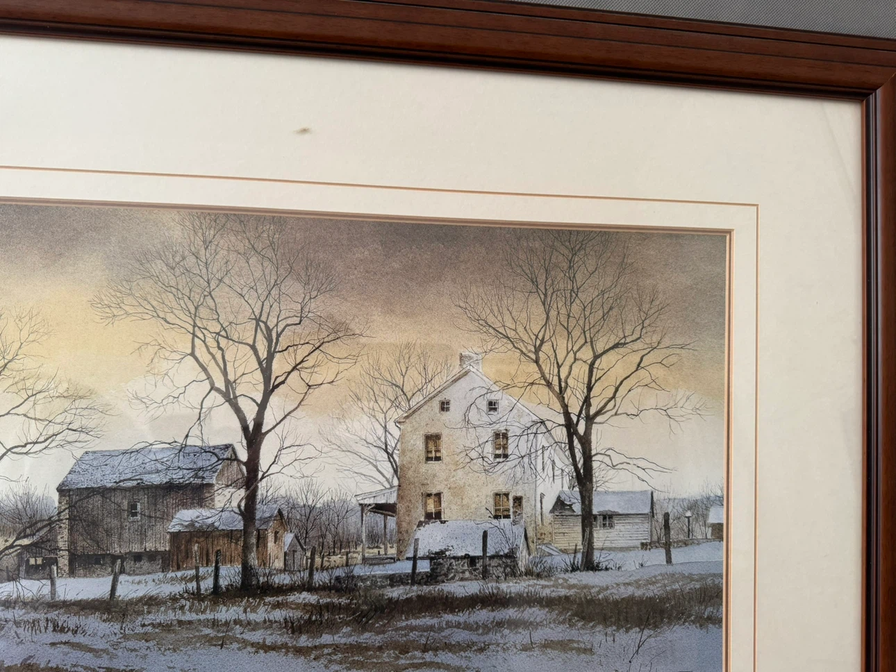 Framed Watercolour Art Print of Rural Winter Scene - photo 3