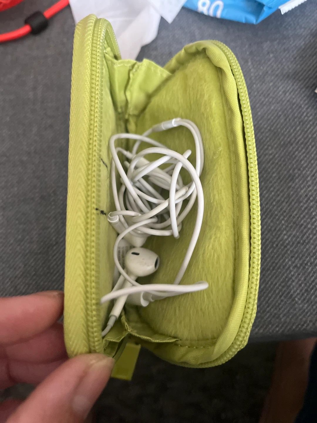 Lime Green Earbud Case with White Earbuds