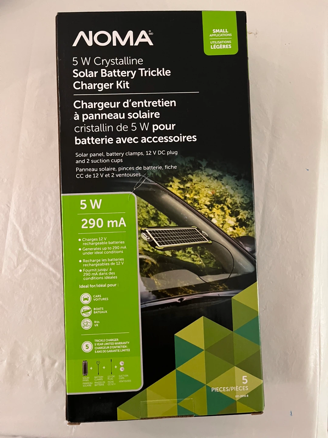 Noma 5W Crystalline Solar Battery Trickle Charger Kit