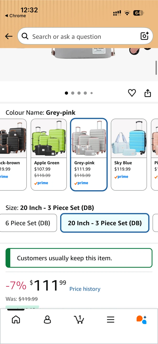 LONG VACATION Carry On Luggage 3 Piece Set Grey-Pink