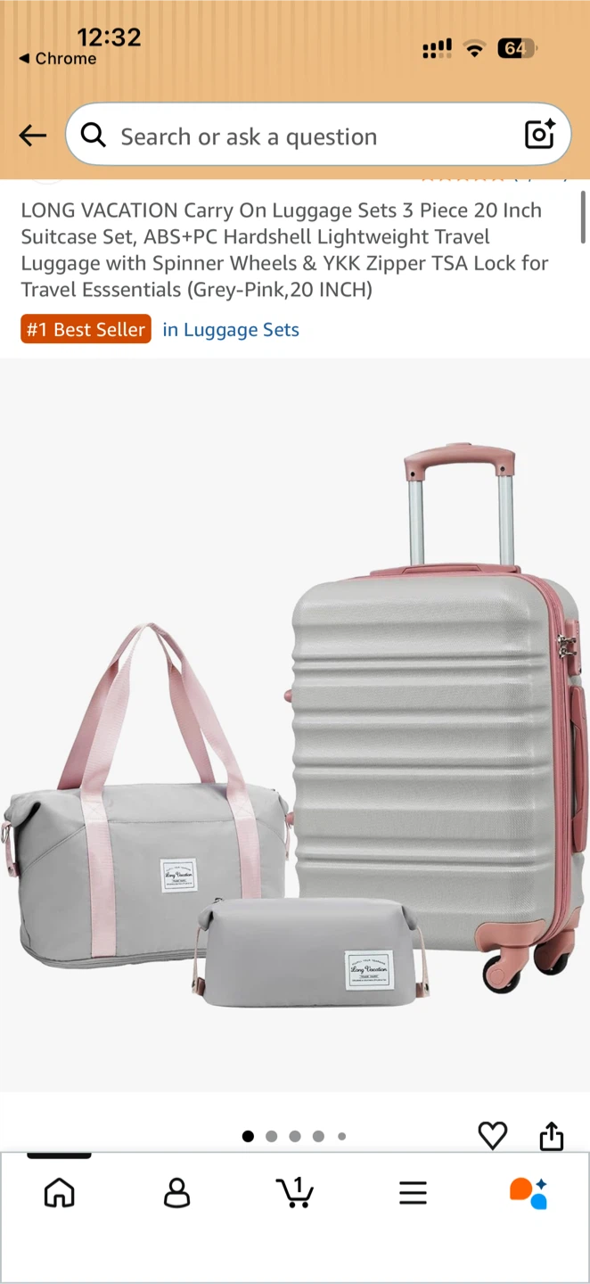 LONG VACATION Carry On Luggage 3 Piece Set Grey-Pink - photo 2