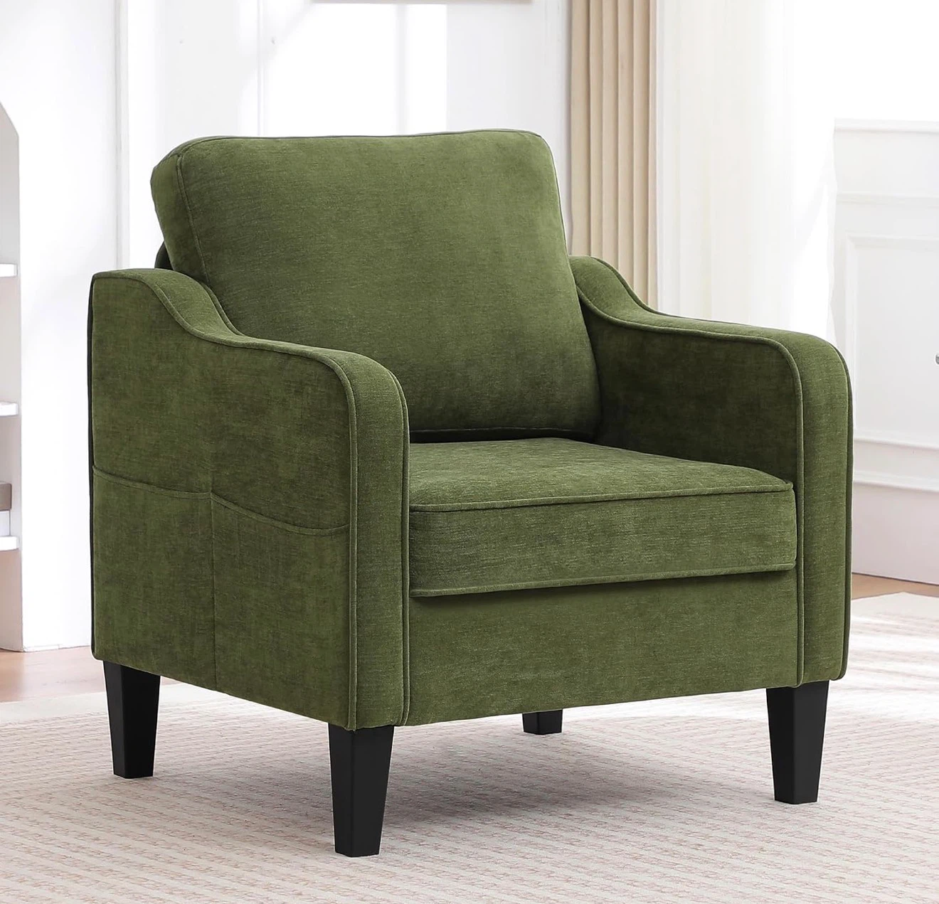 Green Accent Chair with Side Pockets