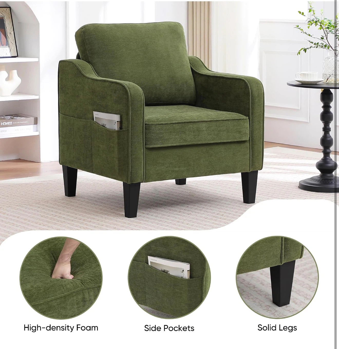 Green Accent Chair with Side Pockets - photo 4