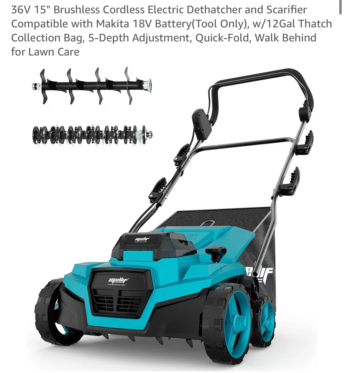 Mopir 36V Cordless Electric Dethatcher and Scarifier - 15"