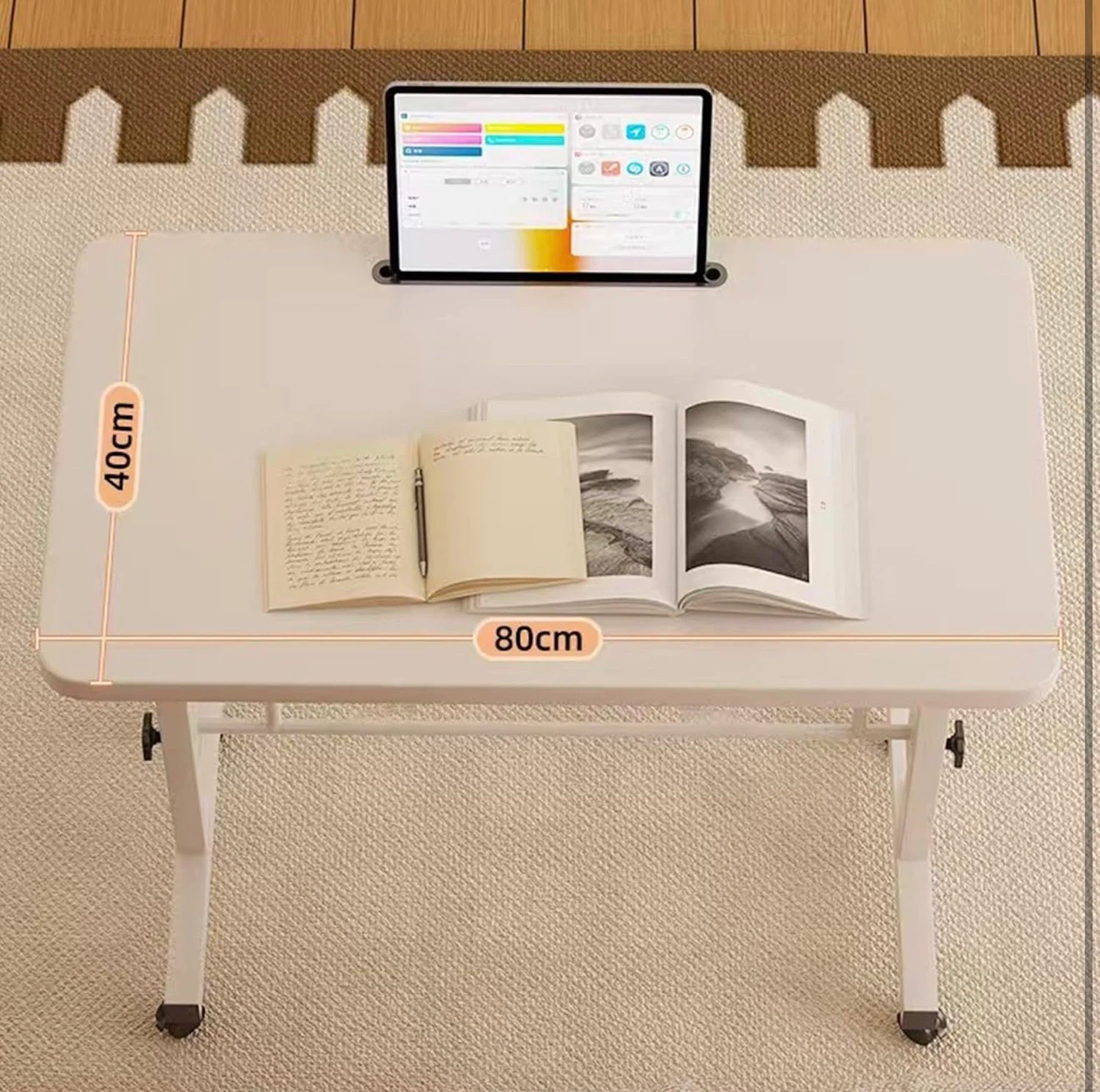 Adjustable White Rolling Bedside Table with Tablet Slot - photo 4