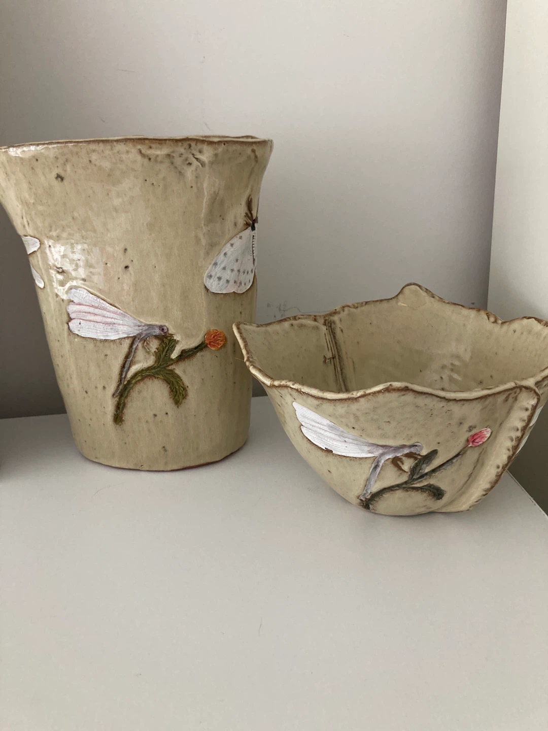 Ceramic Vase and Bowl Set with Dragonfly Design - photo 2