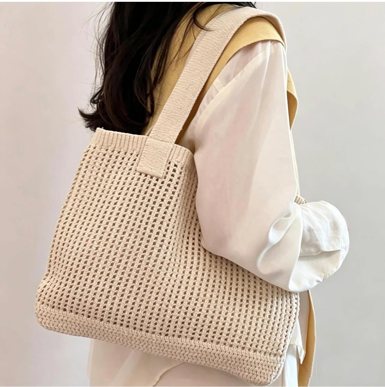 Cream Crochet Tote Bag - photo 2