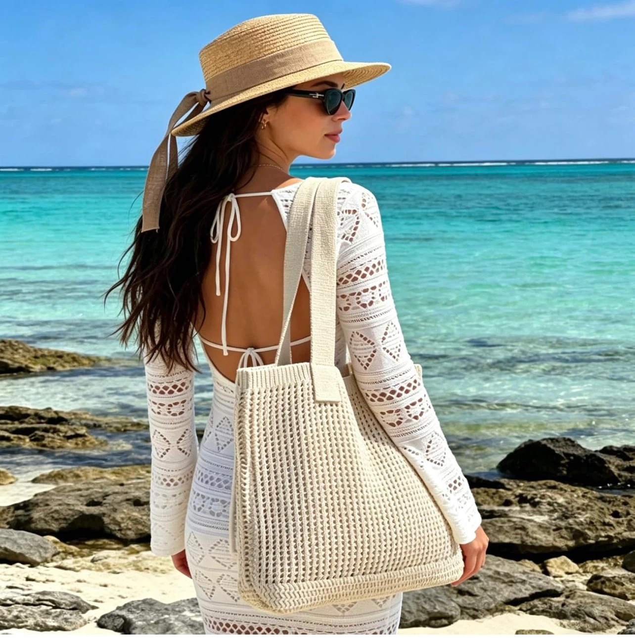Cream Crochet Tote Bag - photo 3
