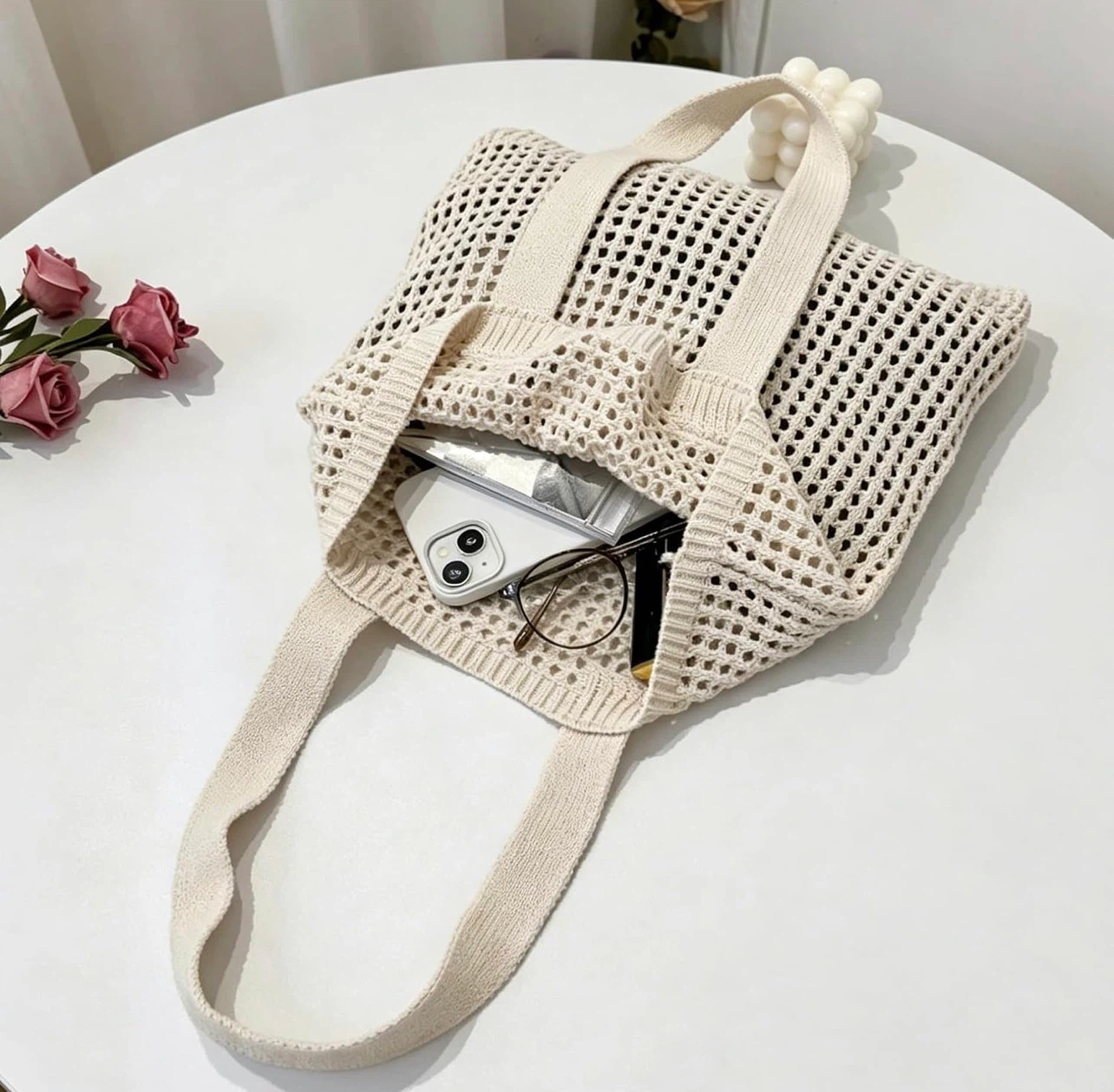 Cream Crochet Tote Bag - photo 5