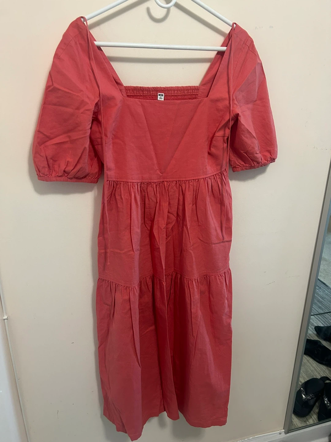 UNIQLO Pink Square Neck Tiered Midi Dress - photo 2