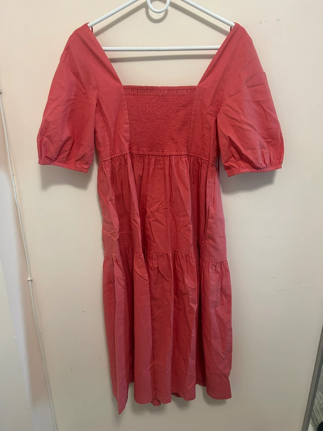 UNIQLO Pink Square Neck Tiered Midi Dress - photo 3