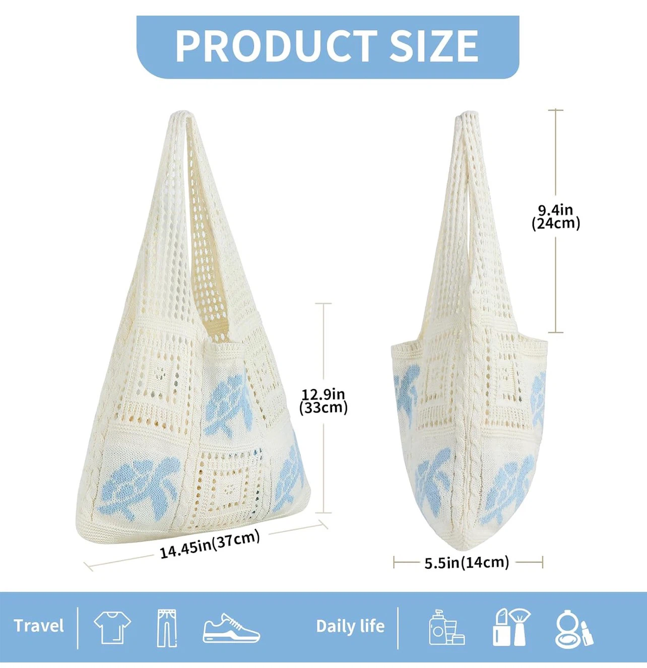 Fashion Crochet Tote Bag with Turtle Design - photo 5