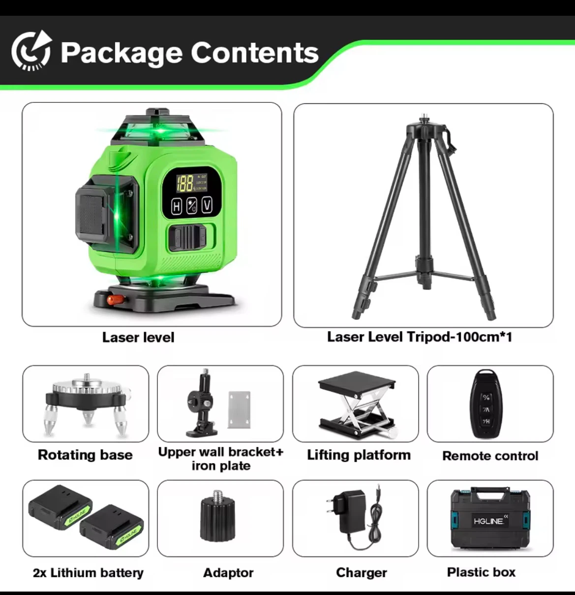 HGLINE Laser Level Kit with Tripod and Accessories - photo 2