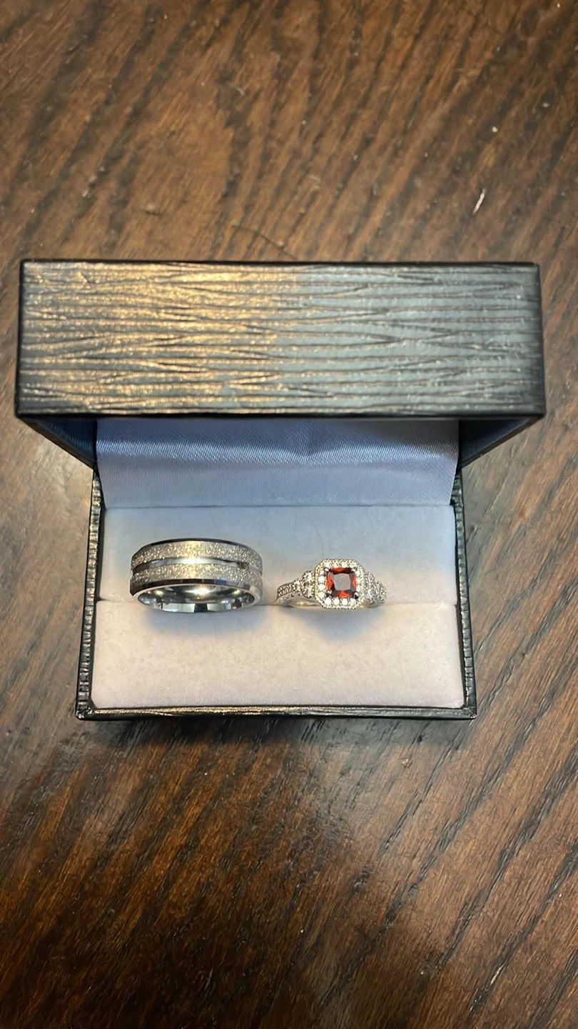Wedding Ring Set with Garnet Stone