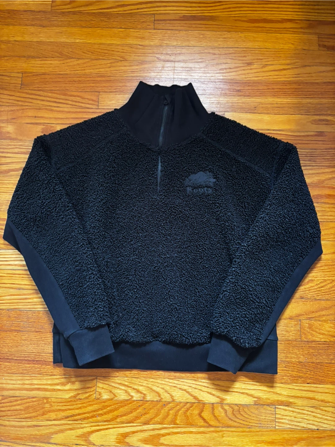 Roots Black Fleece Half-Zip Sweater -Size M