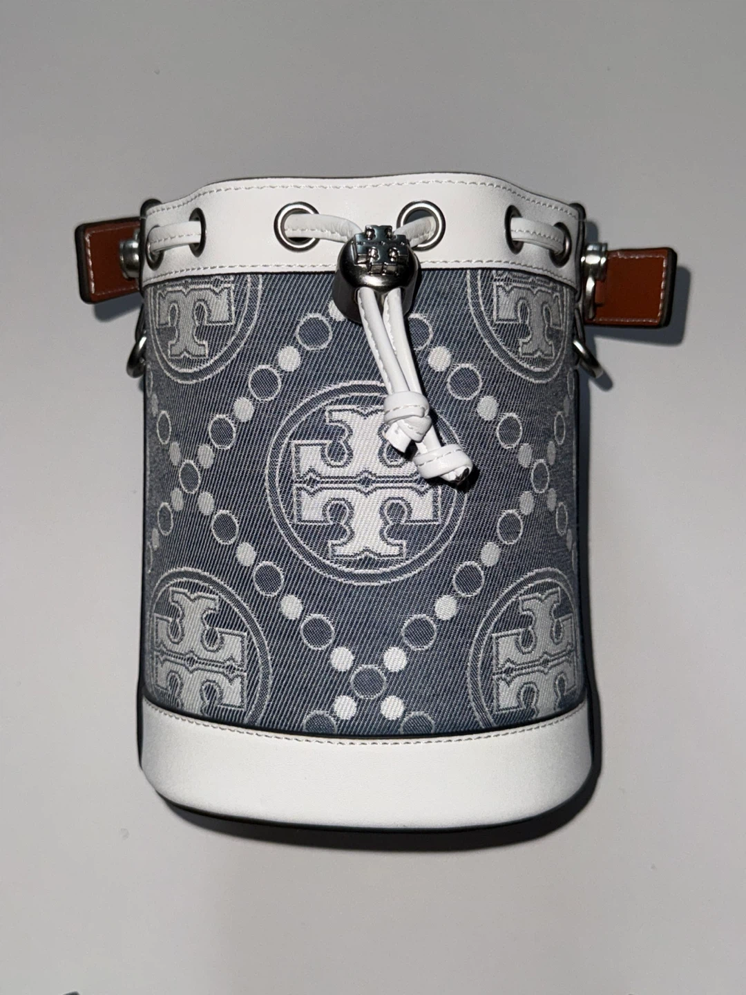 Tory Burch T Monogram Denim Mini Bucket Bag