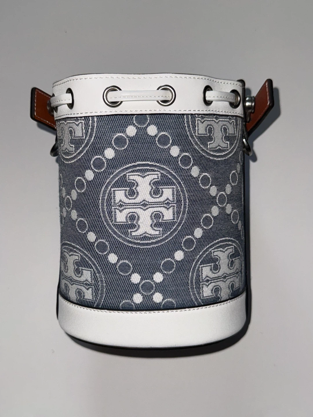 Tory Burch T Monogram Denim Mini Bucket Bag - photo 2