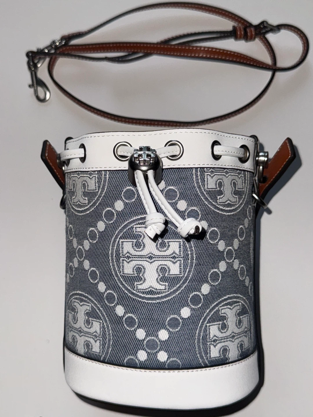 Tory Burch T Monogram Denim Mini Bucket Bag - photo 3