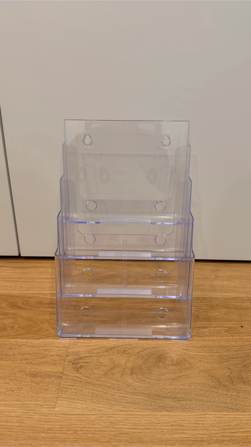 Clear Acrylic Brochure Holder - 4 Pocket Tiered Display