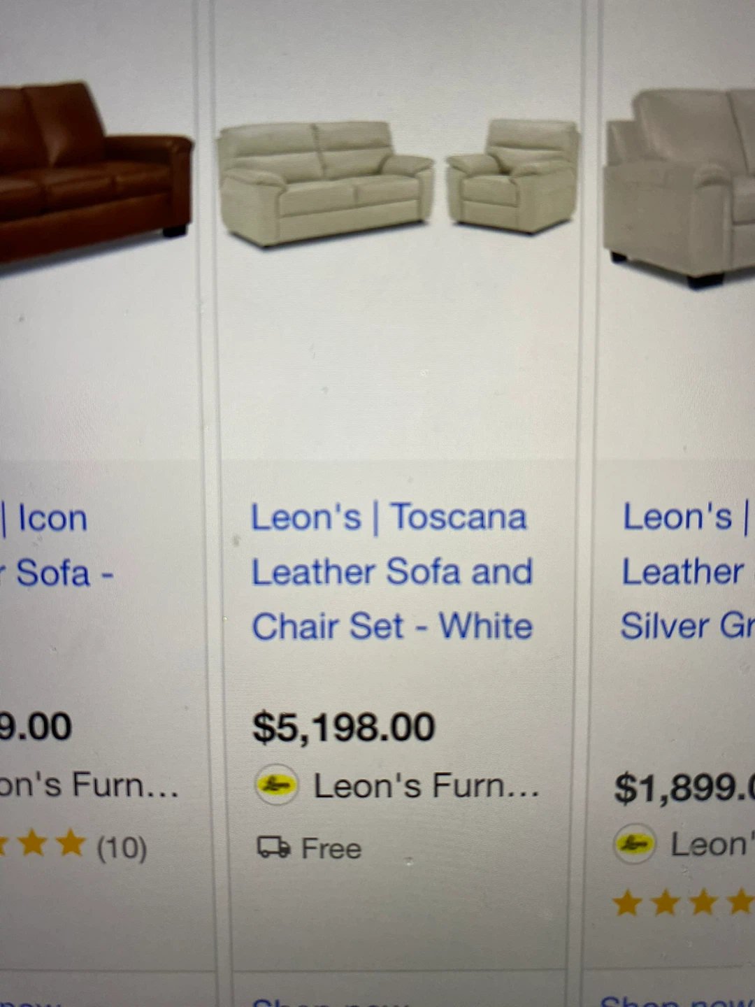 Leons Toscana Leather Sofa and Chair Set - White - photo 3