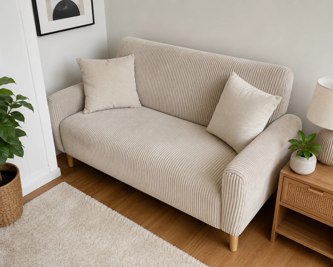 Corduroy Love seat Sofa - Beige
