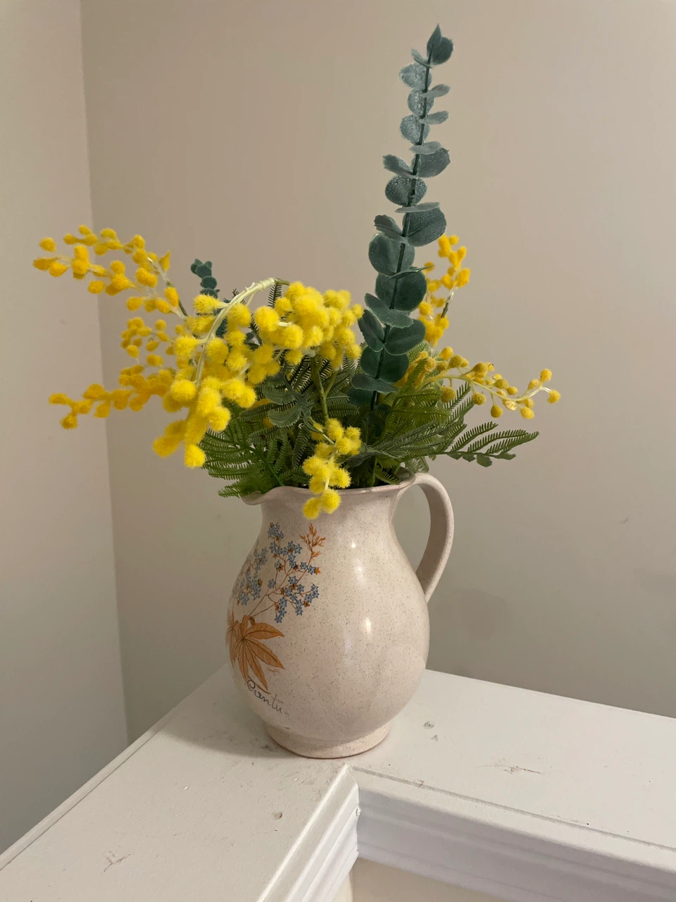 Faux Yellow Floral Arrangement in Pitcher