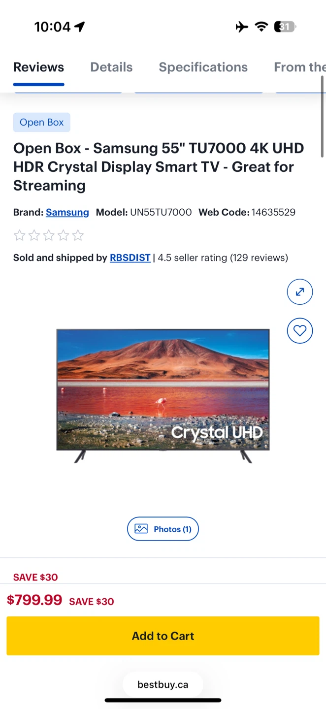 Samsung 55” 4K Crystal UHD Smart TV UN55TU7000F - photo 2