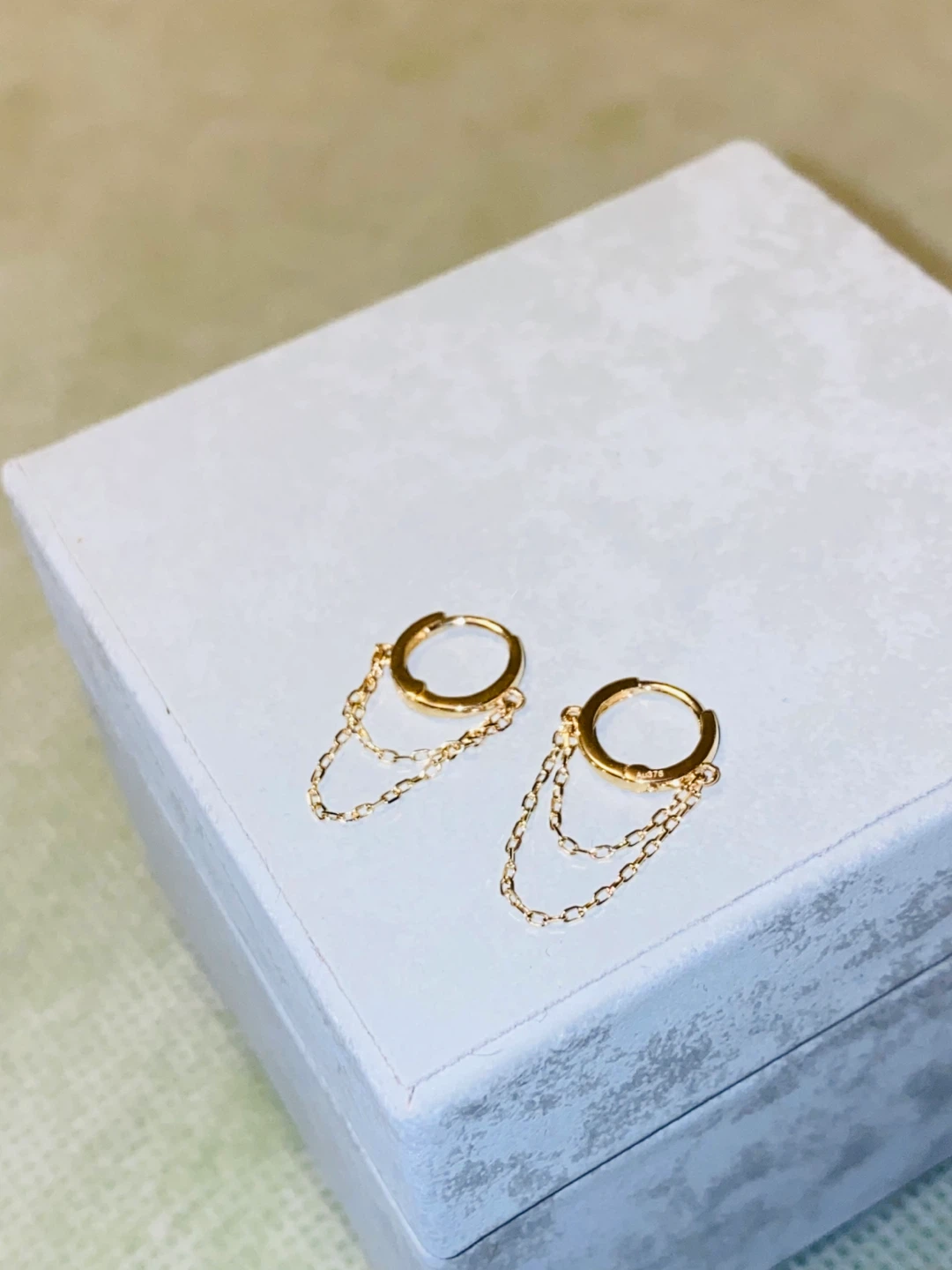 10K Gold Chain Drop Hoop Earrings